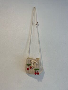 Cream Crochet-like Cherry Crossbody Bag